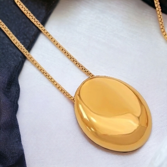 🆕️18K Gold Plated Titanium Steel Minimalist Oval Pendant Necklace - 24" Long - Picture 4 of 12